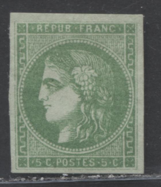 Lot 348 France SC#41a 5c Green On Greenish Paper, Type B 1870-1871 Imperf Bordeaux Definitive Issue, A Fine Unused Example, 2022 Scott Classic Cat. $125 USD, Net Est. $60, Click on Listing to See ALL Pictures