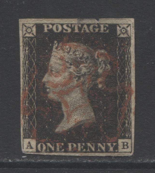 Lot 348 Great Britain SC#1 1d Black Queen Victoria, 1840 Black Penny Issue, A Very Good Used Example, Est. $40,  Click on Listing to See ALL Pictures