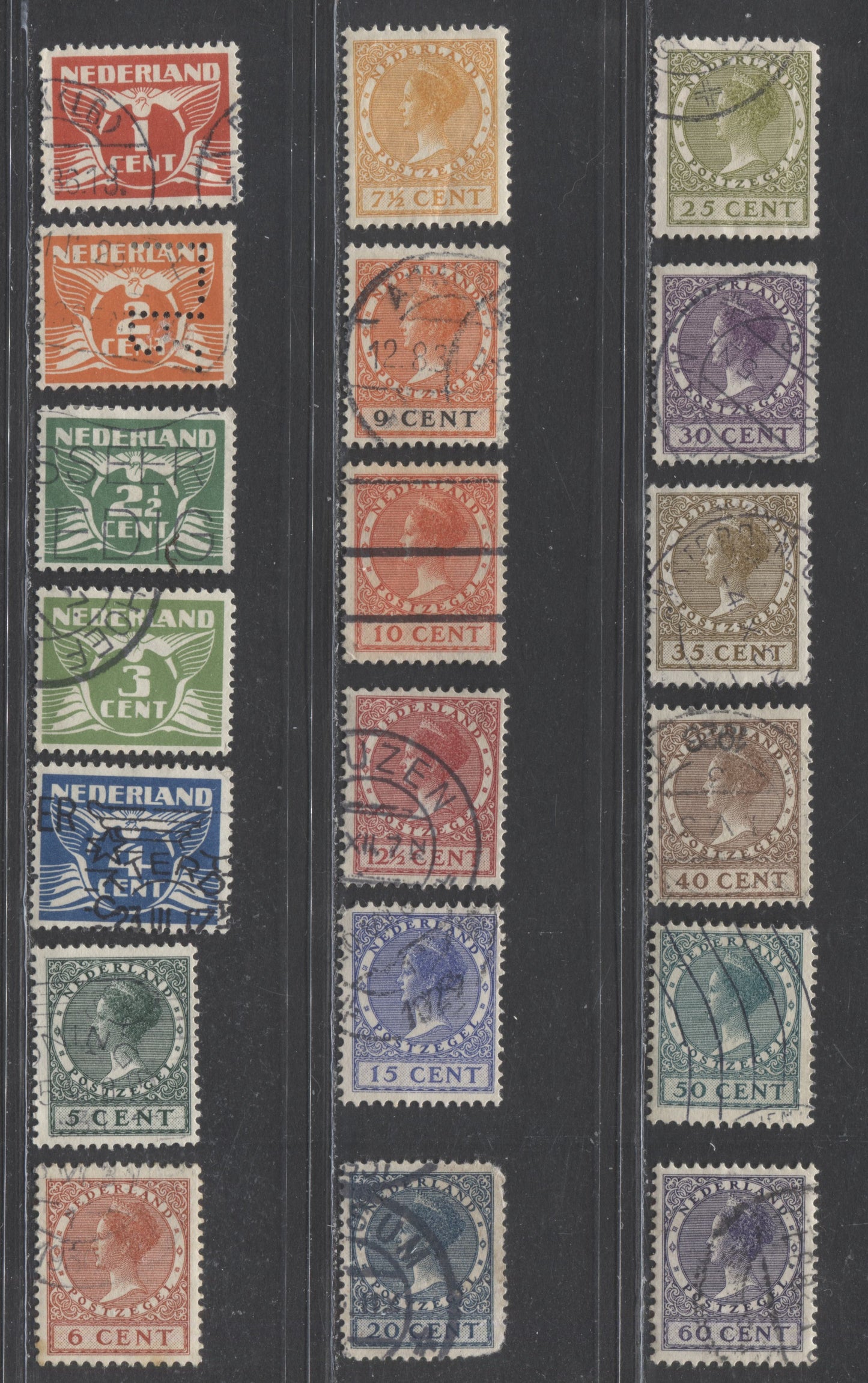 Lot 349 Netherlands SC#142-160 1924-1926 Queen Wilhelmina and Gull Definitives Unwatermarked, A F/VF Used Range Of Singles, 2022 Scott Classic Cat.$17.1 USD, Click on Listing to See ALL Pictures