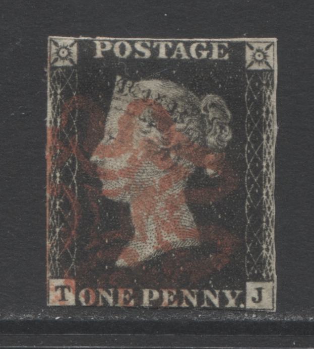 Lot 349 Great Britain SC#1 1d Black Queen Victoria, 1840 Black Penny Issue, A Very Good Used Example, With 2 Narrow Margins, Click on Listing to See ALL Pictures
