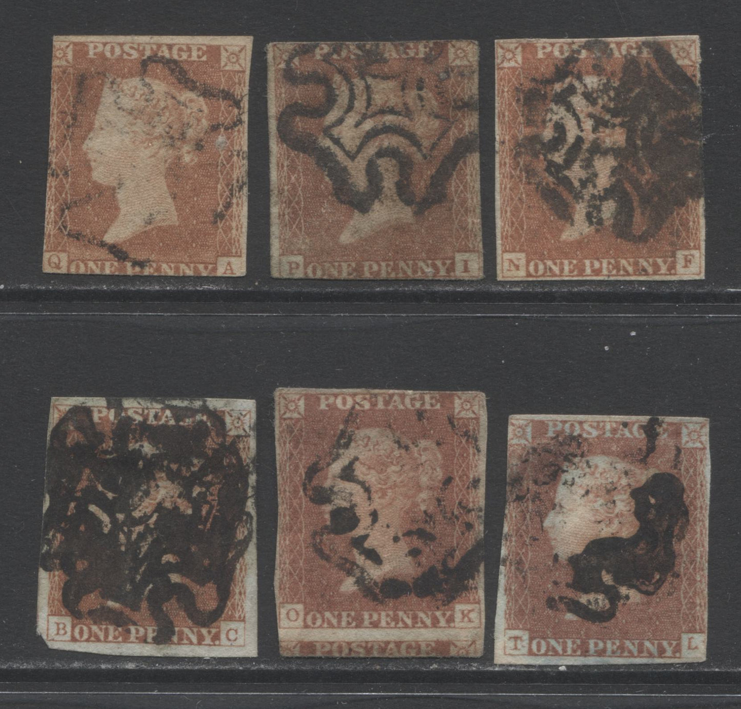 Lot 350 Great Britain SC#3 1841 Red Penny Issue, An Ungraded Study Lot of 6 2-3 Margin Examples, With Maltese Cross Cancels, Likely Printed From Plates 1-11, 2017 Scott Cat. $350+, Est. $30, Click on Listing to See ALL Pictures