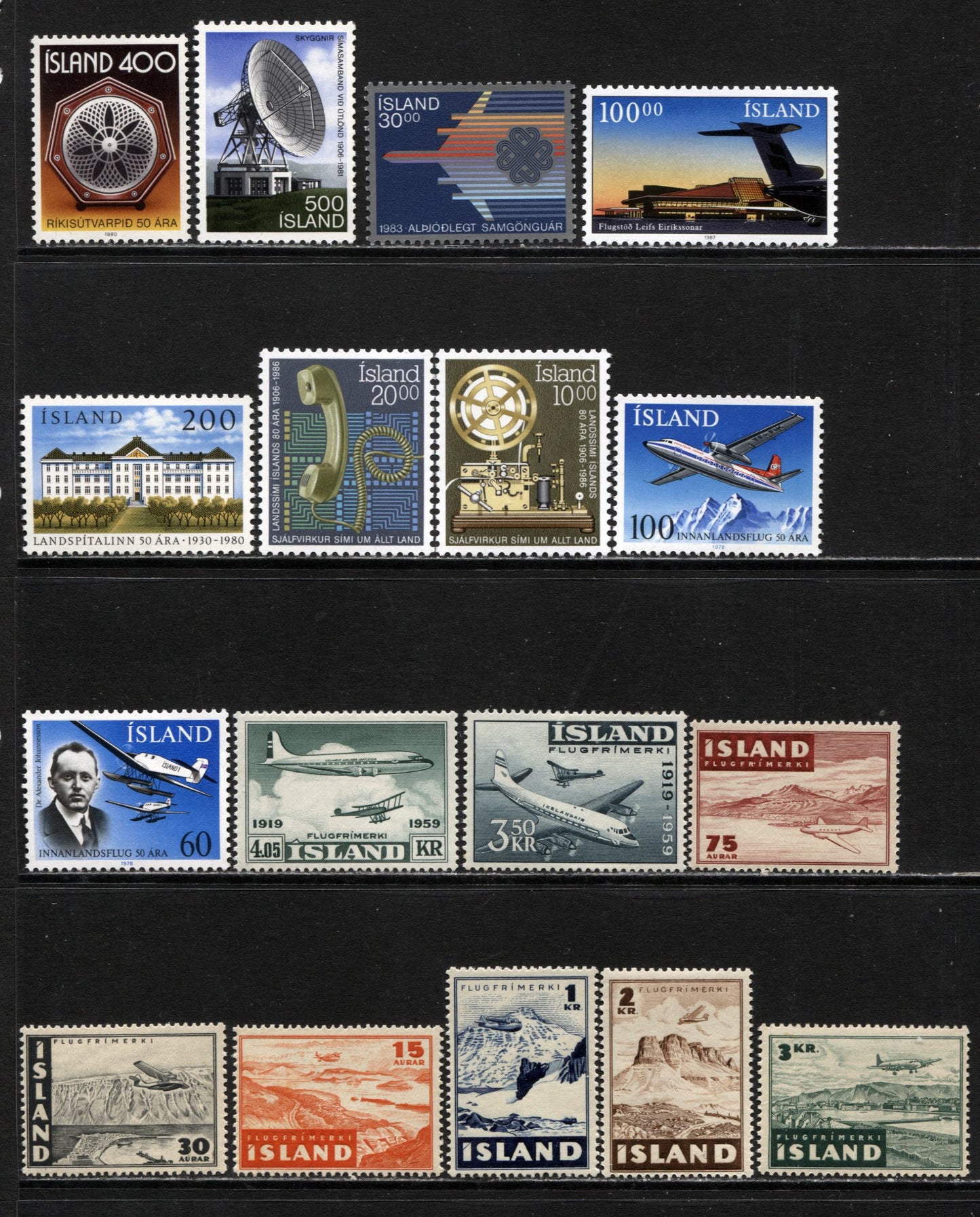 Lot 35 Iceland SC#508/C31 1947-1987 Commemoratives & Airmails, A VFNH Range Of Singles, 2017 Scott Cat. $24.15 USD, Click on Listing to See ALL Pictures