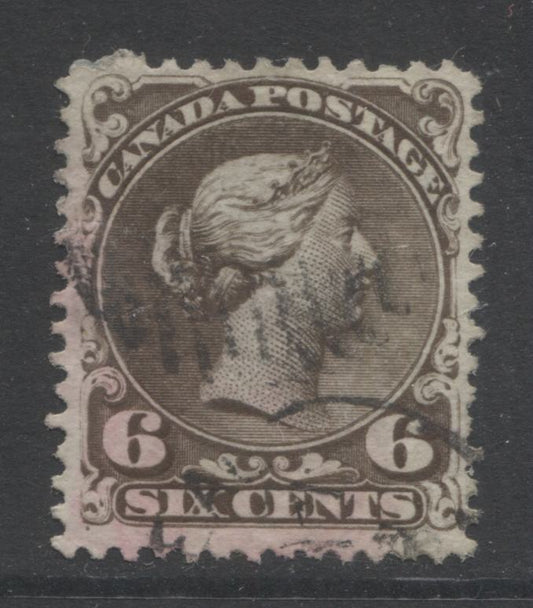 Lot 35 Canada #27 6c Black Brown (Dark Brown) Queen Victoria, 1868-1897 Large Queen Issue, A Fine Used SIngle On Duckworth Paper #4, Plate 1, Perf 12.1 x 12.2