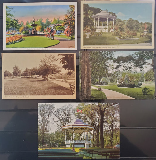 A Group of 5 Postcards From Halifax, Nova Scotia, Showing The Public Gardens, From The 1910's-1930's and 1980's, Overall Fine and VF, Net Est. $8