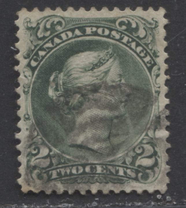 Lot 352 Canada #24iv 2c Deep Green Queen Victoria, 1868-1897 Large Queen Issue, A Fine Used Example First Ottawa Printing, Perf. 12 x 12.1, Bothwell Paper (Duckworth Paper 6), Fancy Cork Cancel