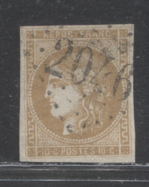 Lot 353 France SC#42 10c Bistre Brown, Type A 1870-1871 Imperf Bordeaux Definitive Issue, A Very Fine Used Example, 2017 Scott Cat $60 USD, Click on Listing to See ALL Pictures