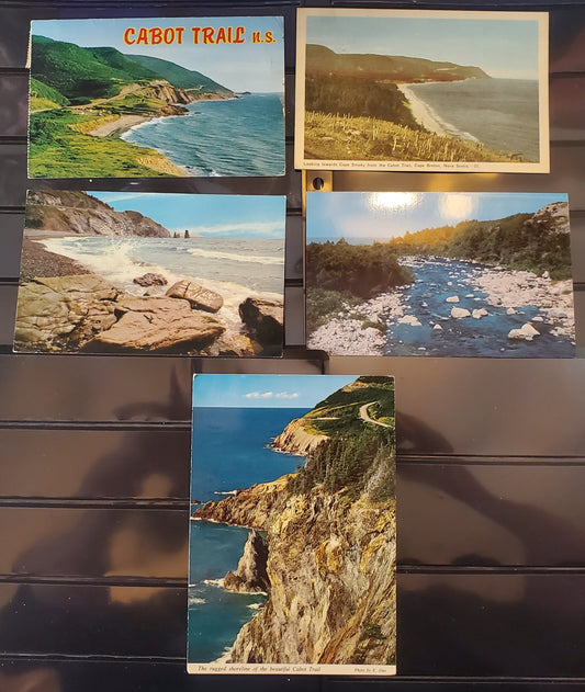 A Group of 5 Postcards From Cape Breton, Nova Scotia, Showing Cabot Trail, From The 1940's and 1970's-1980's, Overall VF, Net Est. $3