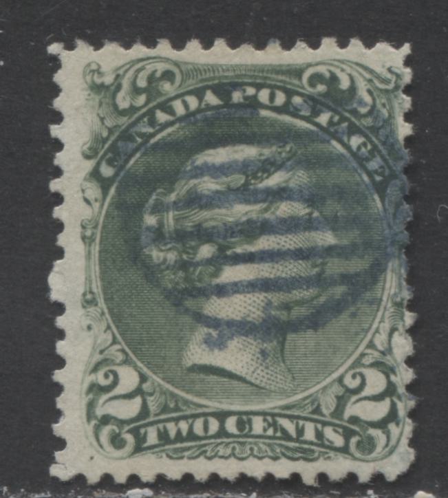 Lot 354 Canada #24iv 2c Deep Green Queen Victoria, 1868-1897 Large Queen Issue, A Good Used Example First Ottawa Printing, Perf. 11.9 x 12, Bothwell Paper (Duckworth Paper 6), Blue New Brunswick Grid Cancel