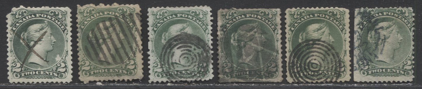 Lot 355 Canada #24, 24iii 2c Green, Bluish Green and Deep Green Queen Victoria, 1868-1897 Large Queen Issue, Six Ungraded Examples First Ottawa Printing, Perf. 12, Duckworth Papers 4, 8 and 9b, Ungraded Reference Lot of Different Papers and Shades