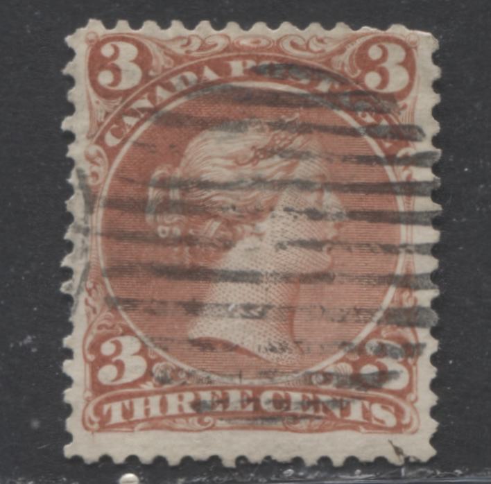Lot 357 Canada #25 3c Brown Red Queen Victoria, 1868-1897 Large Queen Issue, A VG Used Example First Ottawa Printing, Perf. 12 x 11.9, Duckworth Paper 10, Steel Grid Cancel