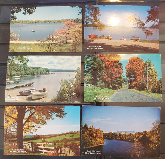 A Group of 6 Postcards From St. Apolline, Quebec, Showing Road and Water Views of Bar Couture, From The 1960's, Overall VF, Net Est. $3