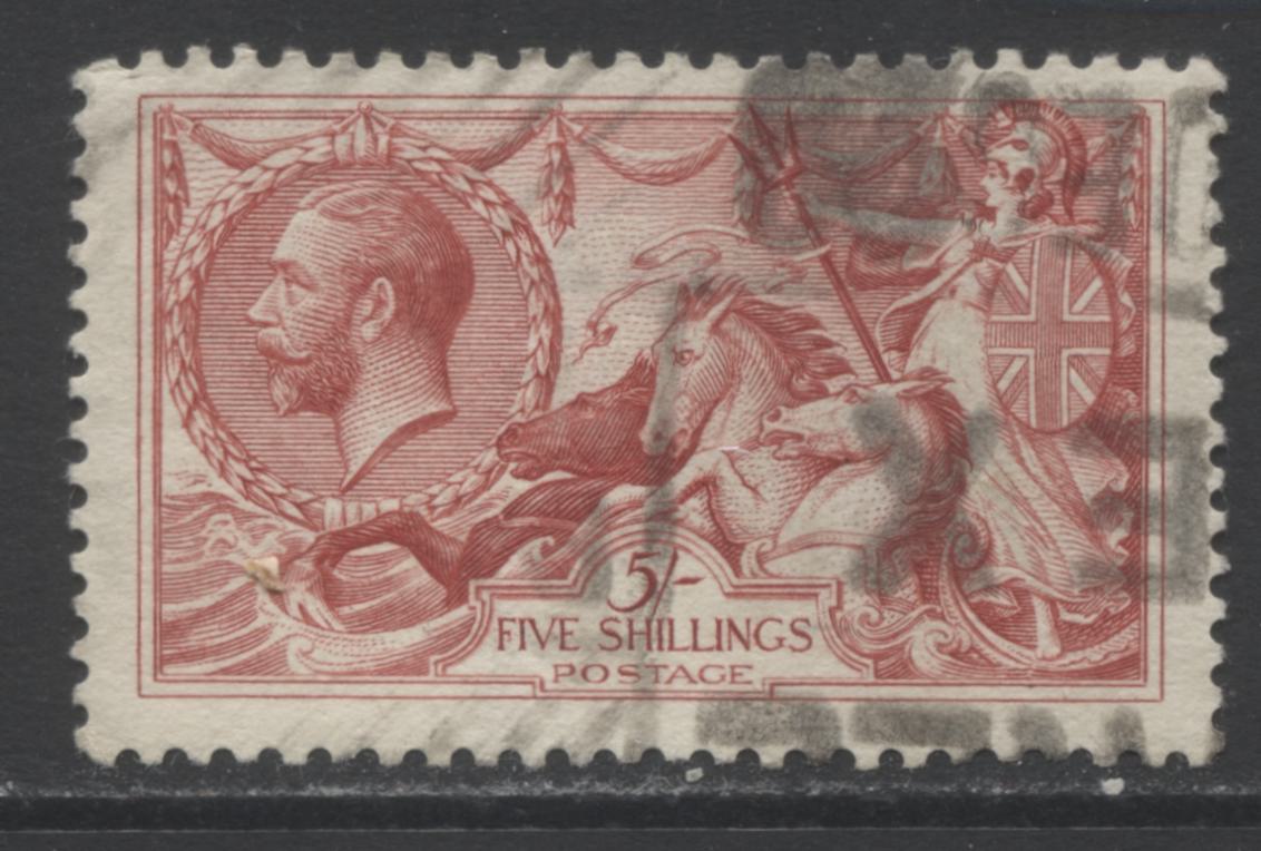 Lot 36 Great Britain SC#180 5/- Carmine Red 1918-1934 Bradbury Wilkinson Seahorse Issue, A Very Good Used Example, Click on Listing to See ALL Pictures