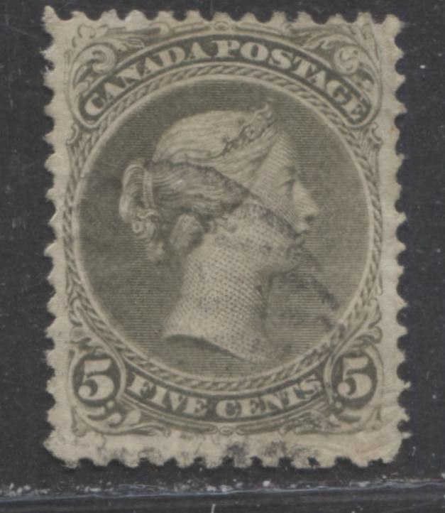 Lot 362 Canada #26iv 5c Olive Green Queen Victoria, 1868-1897 Large Queen Issue, A Fine Used Example Montreal Printing, Perf. 11.75 x 12, Stout Vertical Wove