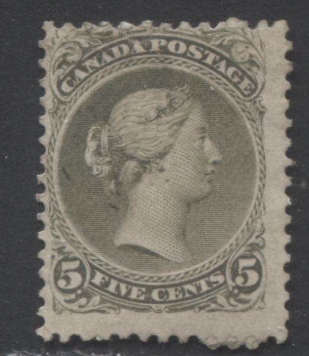 Lot 363 Canada #26iv 5c Olive Green Queen Victoria, 1868-1897 Large Queen Issue, A Fine Used Example Montreal Printing, Perf. 11.9 x 12.1, Stout Vertical Wove
