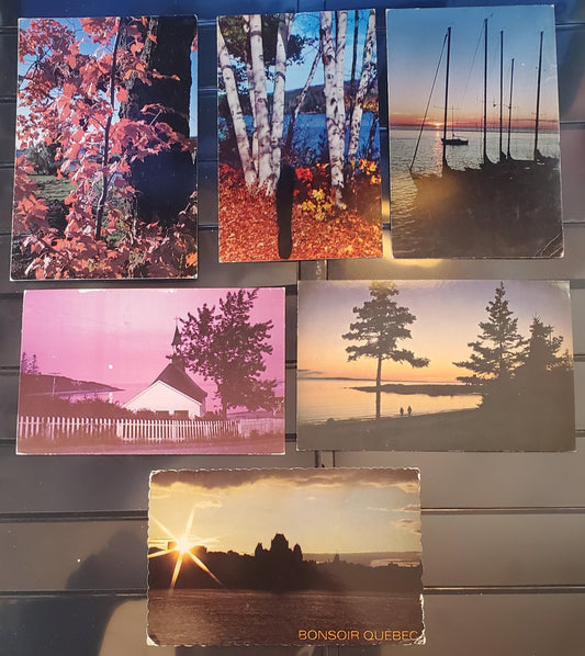 A Group of 7 Postcards From Quebec, Showing Various Fall and Sunset Views, From The 1960's and 1980's-1990's, Overall VF, Net Est. $3