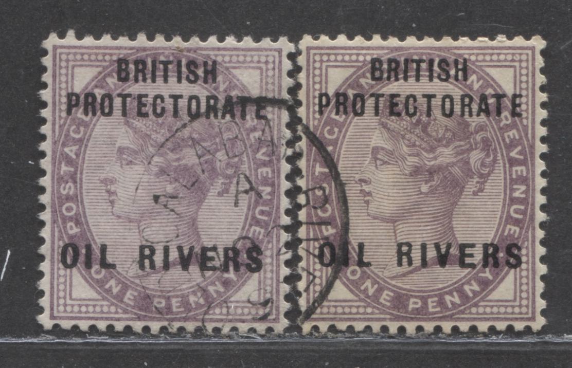Lot 364 Niger Coast Protectorate SG#2 (SC#2) 1d Lilac and Deep Lilac Queen Victoria, VF Used Examples, 2022 Scott Classic Cat. $22 USD,  Click on Listing to See ALL Pictures