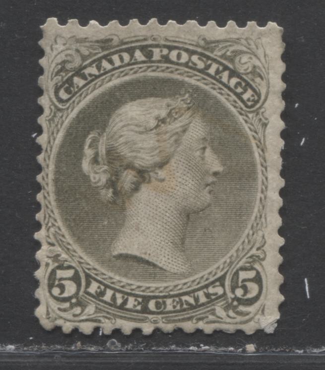 Lot 364 Canada #26iv 5c Olive Green Queen Victoria, 1868-1897 Large Queen Issue, A VG Used Example Montreal Printing, Perf. 11.9 x 12.1, Stout Vertical Wove