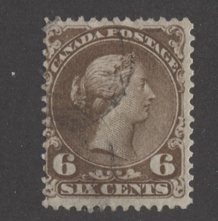 Lot 370 Canada #27b 6c Dark Brown Queen Victoria, 1868-1897 Large Queen Issue, A VG Used Example First Ottawa Printing, Perf. 12, Watermarked Bothwell Paper (Duckworth Paper 6)