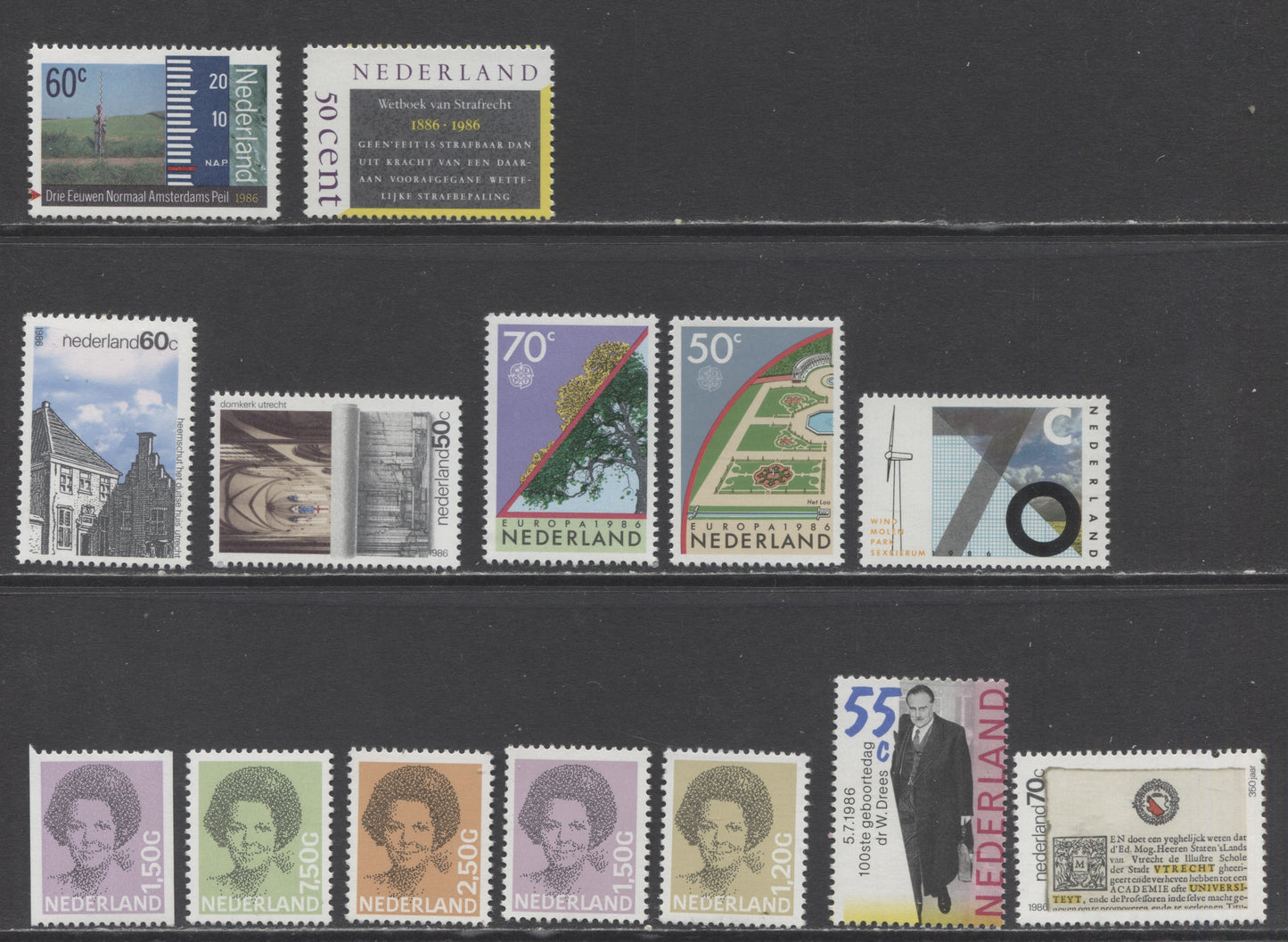 Lot 371 Netherlands SC#676/697 1986-1990 Commemoratives & Definitives, A VFNH Range Of Singles, 2017 Scott Cat. $20.85 USD, Click on Listing to See ALL Pictures