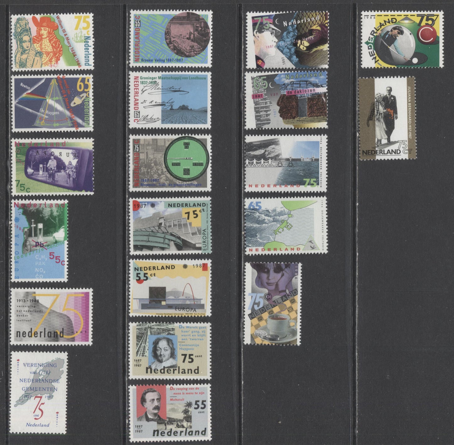 Lot 372 Netherlands SC#705/732 1987-1988 Commemoratives, A VFNH Range Of Singles, 2017 Scott Cat. $16.2 USD, Click on Listing to See ALL Pictures