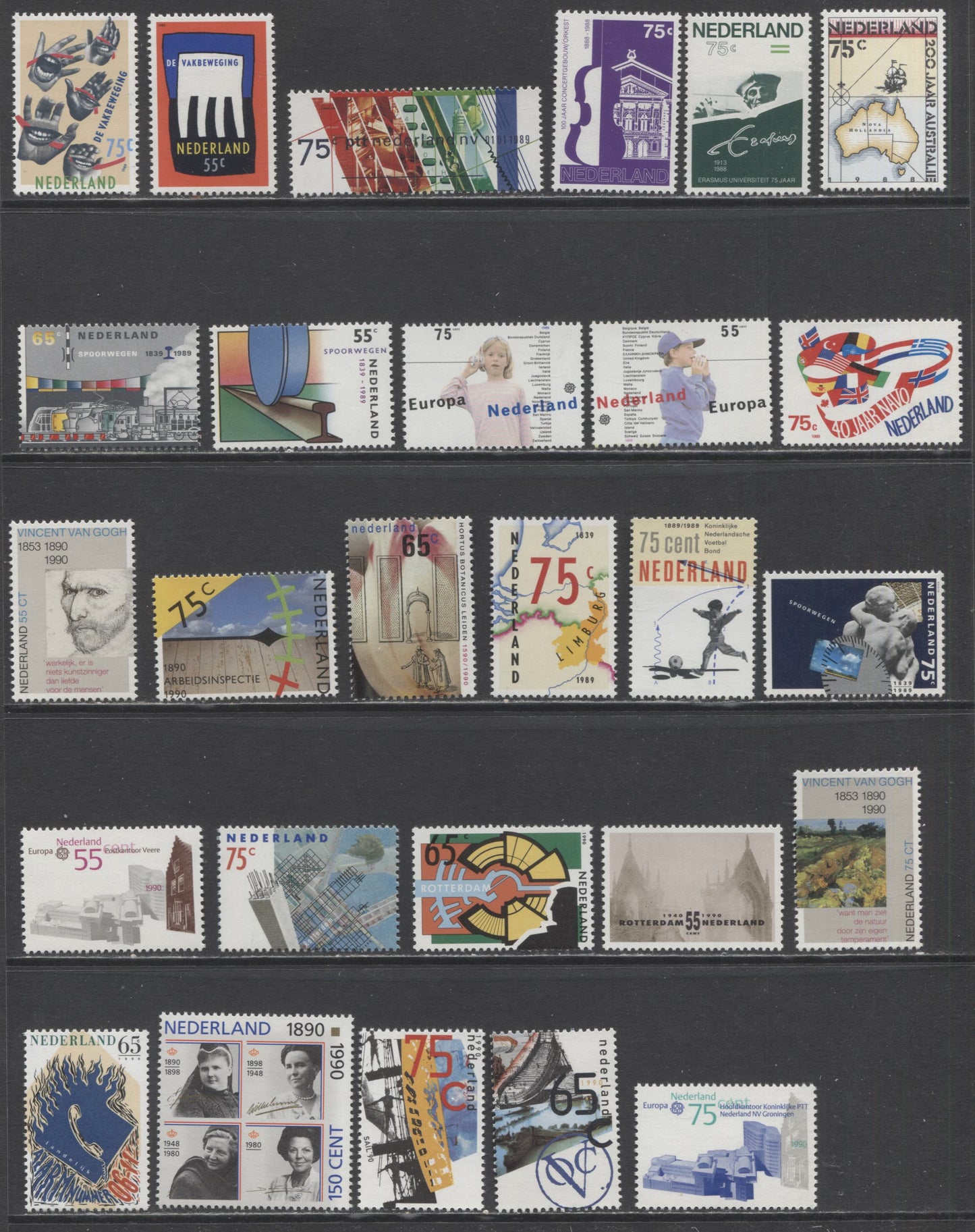 Lot 373 Netherlands SC#736/764 1988-1990 Commemoratives, A VFNH Range Of Singles, 2017 Scott Cat. $22.8 USD, Click on Listing to See ALL Pictures