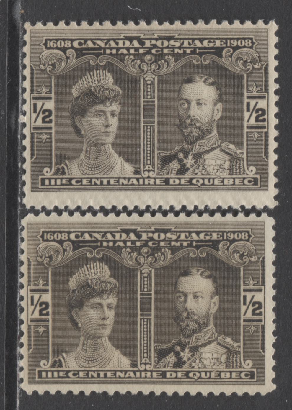 Lot 374 Canada #96 1/2c Black Brown and Brown Black , 1908 Quebec Tercentenary Issue, Two Fine NH Examples
