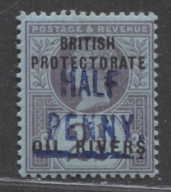 Lot 380 Niger Coast Protectorate SG#14 (SC#24)  1/2d on 2.5d Purple on Blue Queen Victoria, A Fine Mint Example of Blue Overprint From the 1893 Old Calabar Provisional Issue, 2022 Scott Classic Cat. $475 USD,  Click on Listing to See ALL Pictures