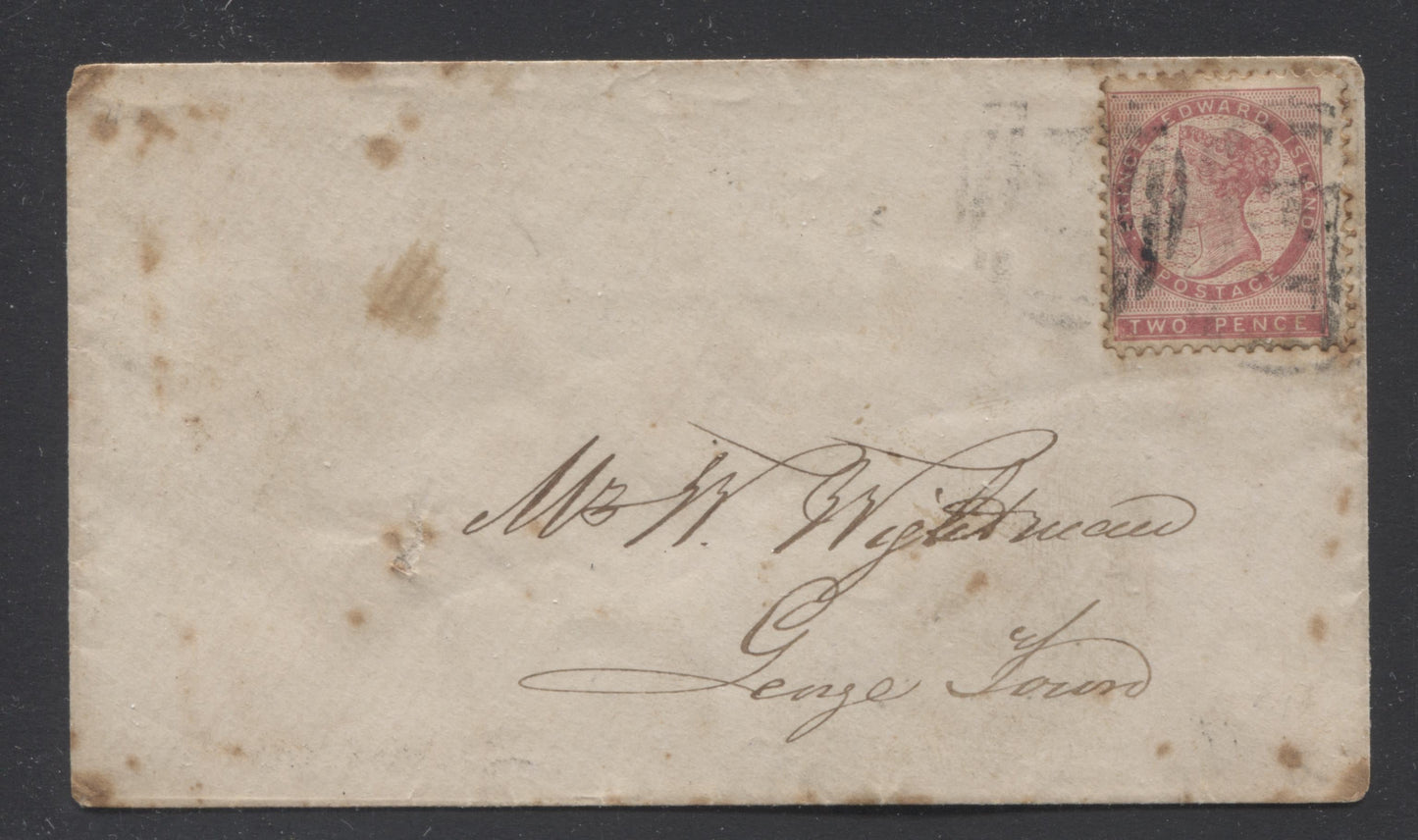 Lot 38 Prince Edward Island #5 2d Deep Rose Perf. 11.75 x 12 Die 1 Single Usage on December 4, 1866 Cover to William Wightman, Esq in Georgetown PEI, Stamp With Large Period Before "Prince"