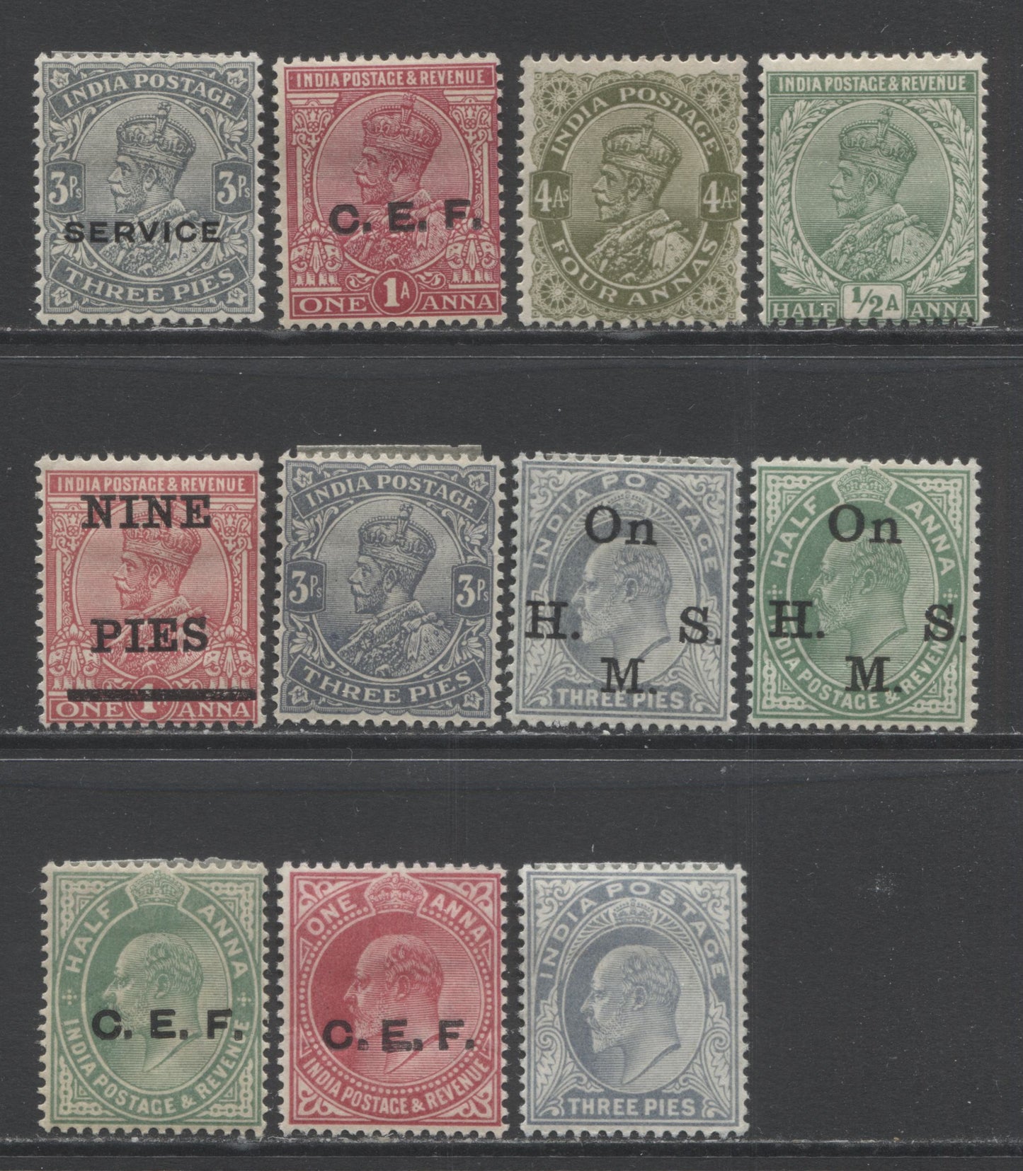 Lot 38 India SC#60/O52 1903-1936 King Edard VII and King George V Keyplate Issues & Overprints, A F/VFOG Range Of Singles, 2017 Scott Cat. $18.85 USD, Click on Listing to See ALL Pictures