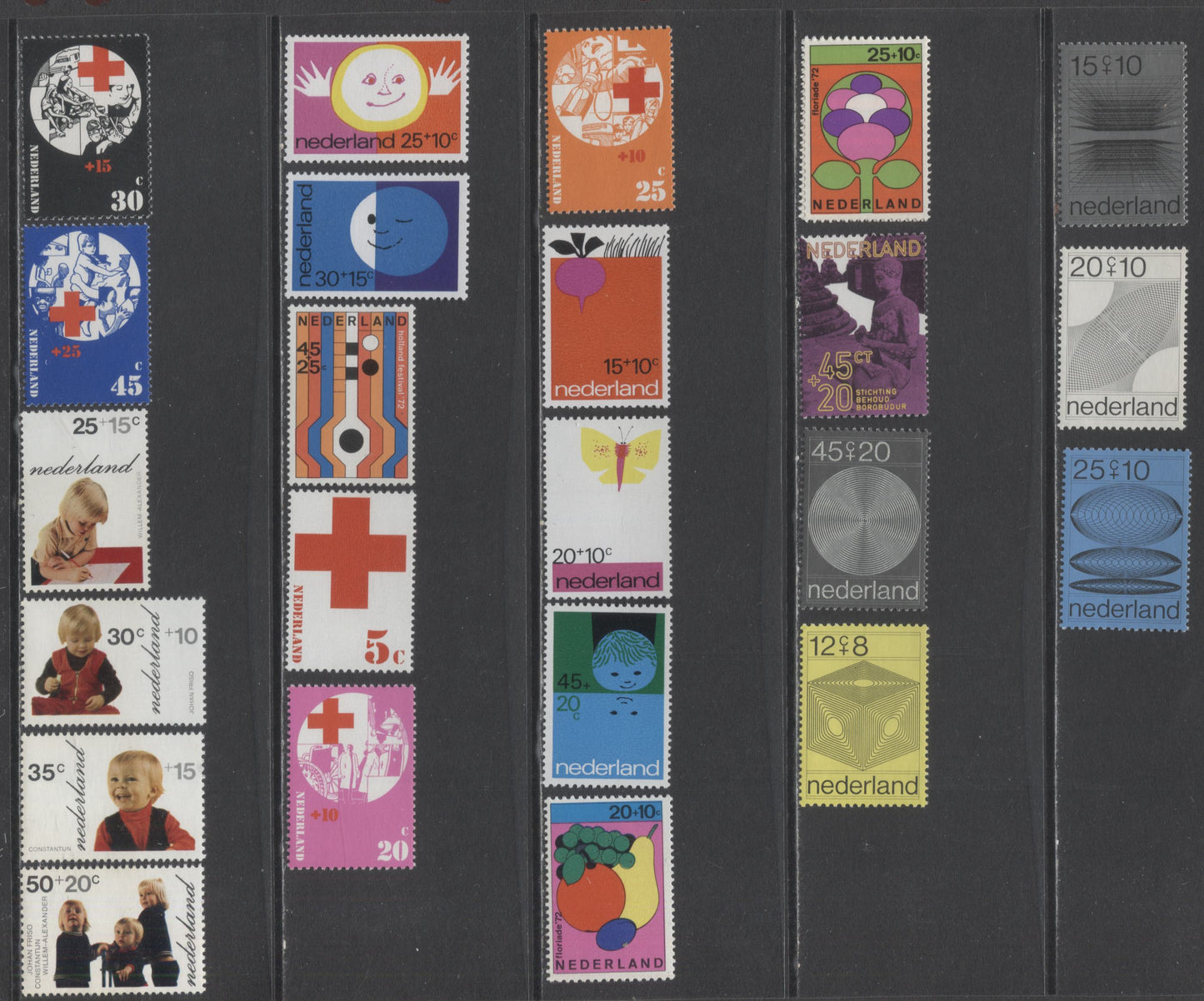 Lot 38 Netherlands SC#B457/B492 1970-1972 Semipostals, A VFNH Range Of Singles, 2017 Scott Cat. $21.75 USD, Click on Listing to See ALL Pictures