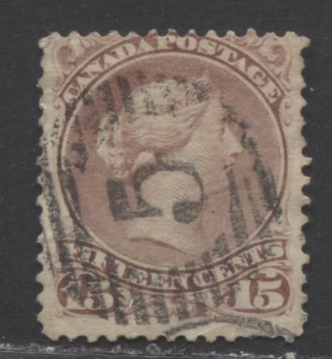 Lot 381 Canada #29b 15c Bright Red Lilac Queen Victoria, 1868-1897 Large Queen Issue, A VG Used Example First Ottawa Printing, Perf. 12 x 12.1, Duckworth Paper 9, Hamilton 5 Duplex Cancel