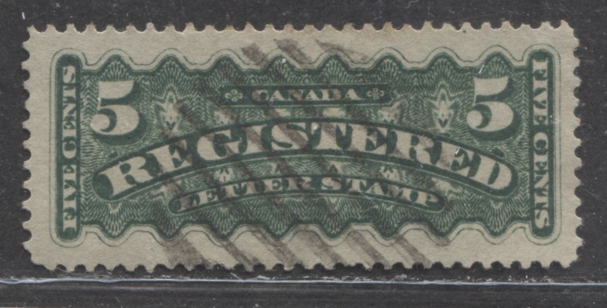 Lot 383 Canada #F2 5c  Dark Green Engine Turning, 1875-1897 Registered Letter Stamps, A Fine Used Example Second Ottawa Printing on Soft Vertical Wove