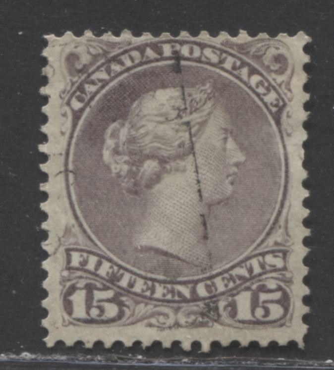 Lot 386 Canada #29i 15c Purple Queen Victoria, 1868-1897 Large Queen Issue, A Fine Used Example Second Ottawa Printing, Perf. 12.1 x 12.2, Stout Vertical Wove