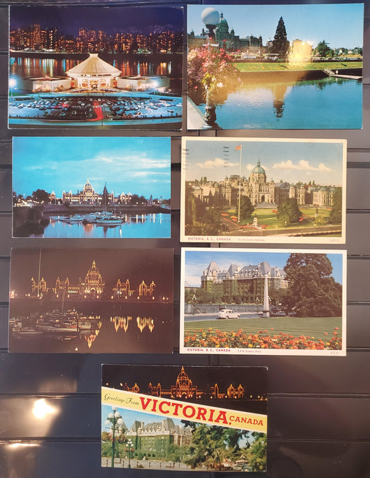 A Group of 7 Postcards From Victoria and Vancouver, BC, Showing Empress Hotel, Parliament Buildings and Planetarium, From The 1950's-1970's, Overall VF, Net Est. $4