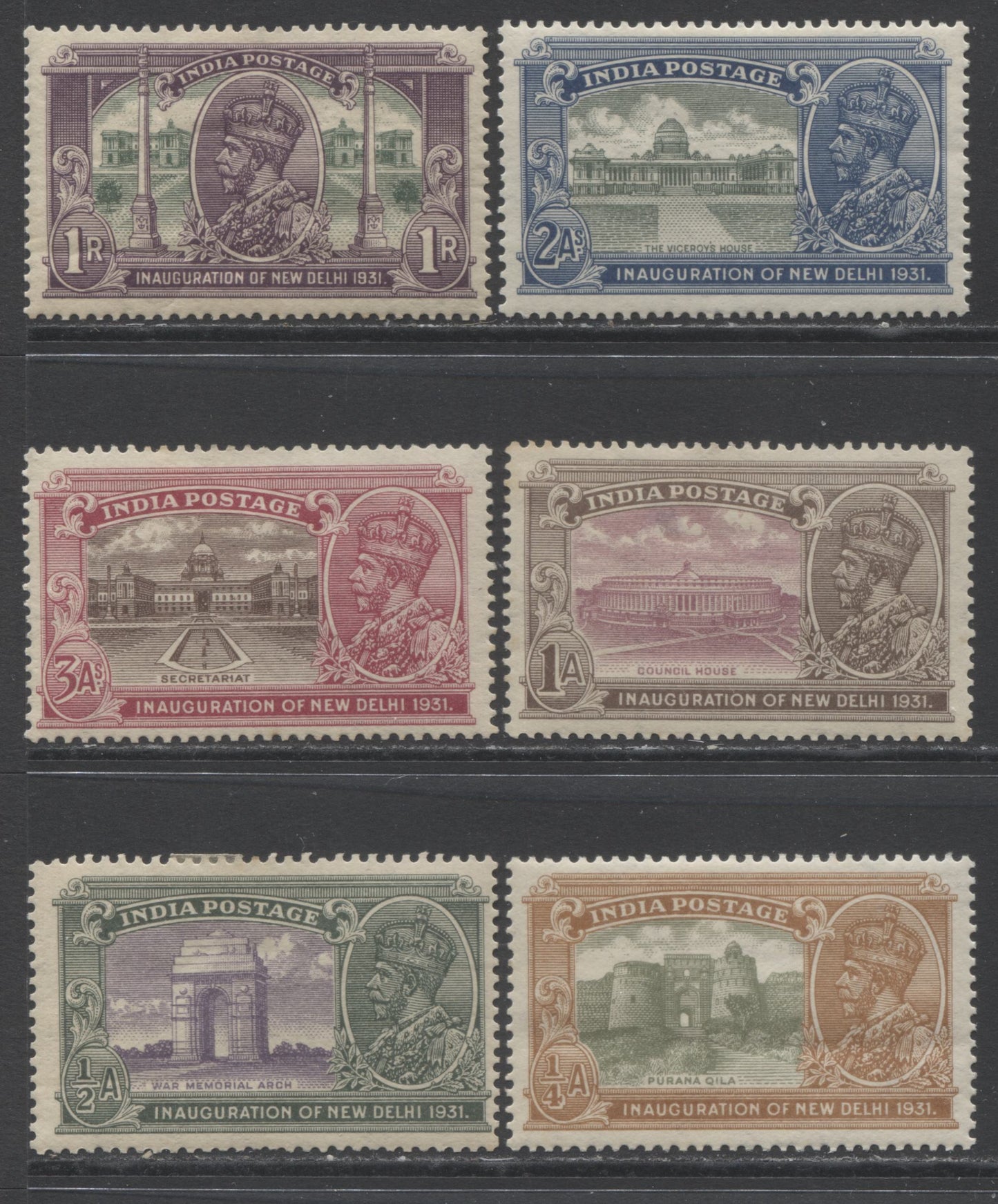 Lot 39 India SC#129-134 1931 Inauguration of New Delhi Issue, A FOG Range Of Singles, 2017 Scott Cat. $31.05 USD, Click on Listing to See ALL Pictures