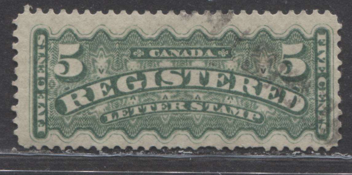 Lot 391 Canada #F2d 5c  Dark Green Engine Turning, 1875-1897 Registered Letter Stamps, A VG Used Example Montreal Printing on Vertical Wove