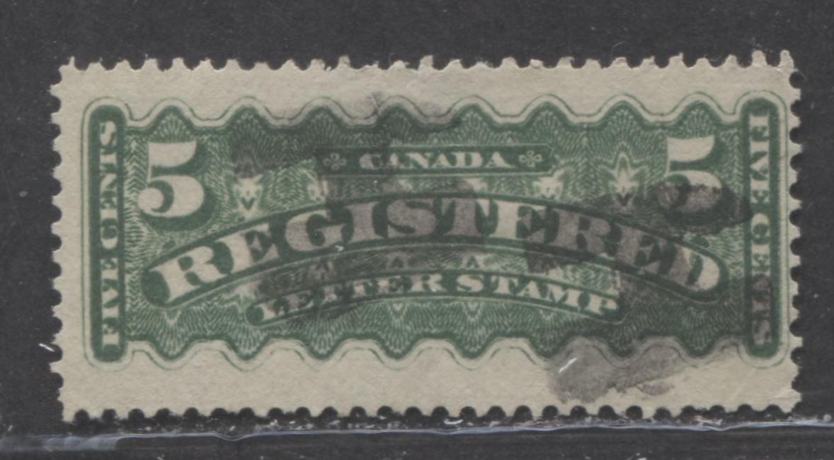 Lot 393A Canada #F2i 5c Green Engine Turning, 1875-1897 Registered Letter Stamps, A Fine Used Example Second Ottawa Printing on Soft Vertical Wove With "H" Cork Cancel