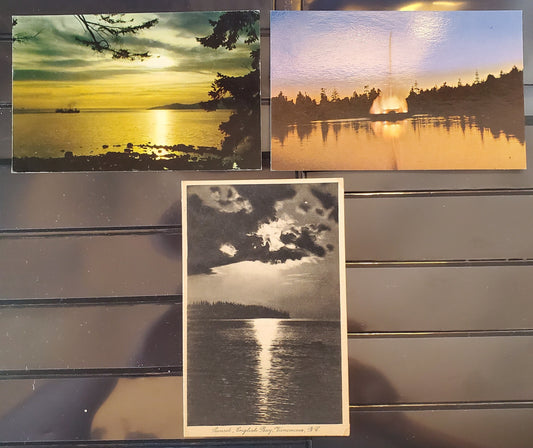 A Group of 3 Postcards From Vancouver, BC, Showing Sunsets in English Bay and Lost Lagoon, From The 1920's and 1960's, Overall Fine and VF, Net Est. $3