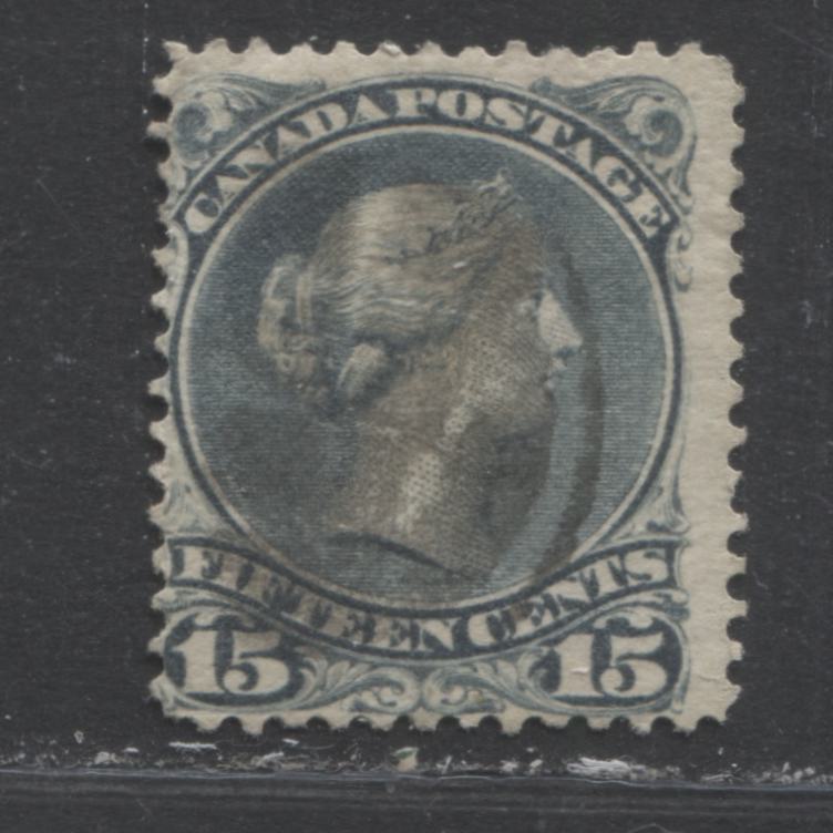 Lot 395 Canada #30b 15c Deep Blue Grey Queen Victoria, 1868-1897 Large Queen Issue, A VG Used Example Montreal Printing, Perf. 12.25, Stout Horizontal Wove