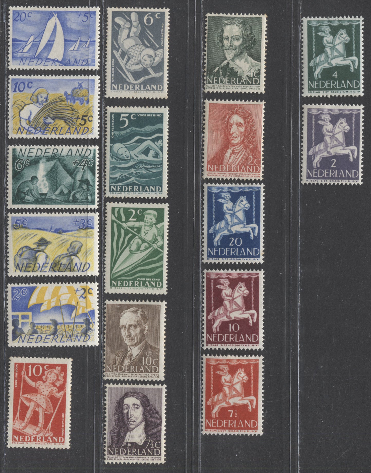 Lot 398 Netherlands SC#B170/B198 1946-1949 Semipostals, A F/VFOG Range Of Singles, 2017 Scott Cat. $18.65 USD, Click on Listing to See ALL Pictures