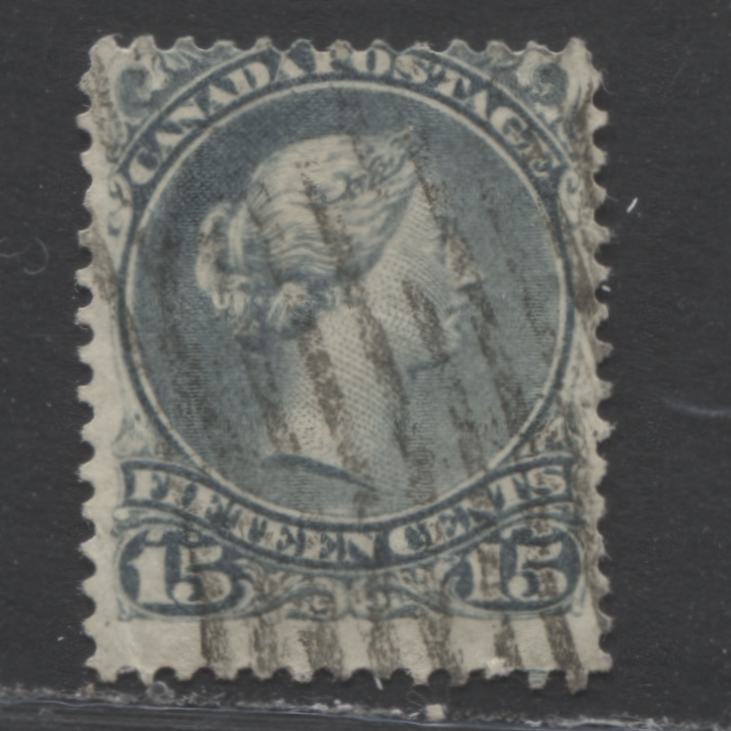 Lot 398 Canada #30b 15c Blue Grey Queen Victoria, 1868-1897 Large Queen Issue, A VG Used Example Second Ottawa Printing, Perf. 12.2, Stout Vertical Wove, Steel Grid Cancel