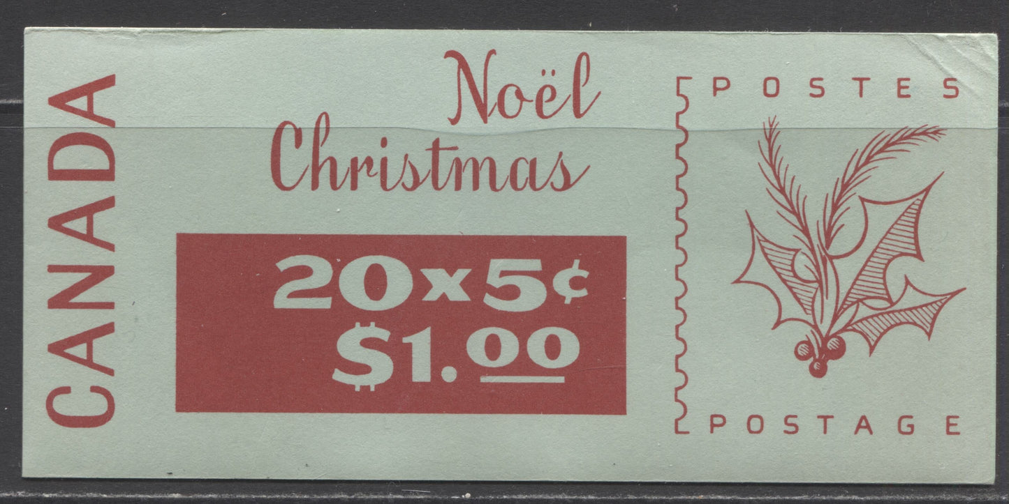Lot 399 Canada #BK72a 1968 Christmas Issue, A Complete Untagged Booklet Containing 2 Panes of 10 of the 5c Bright Blue and Black, Tab At Left
