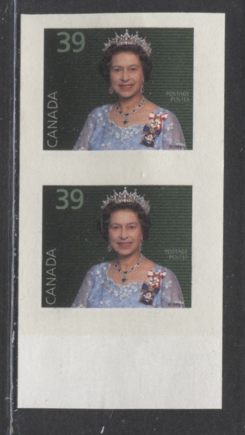 Lot 400 Canada #1167c 39c Multicolored(Green) Queen Elizabeth II, 1990 Mammals & Flag Issue, An XFNH Imperf Pair With A Tiny Internal Wrinkle