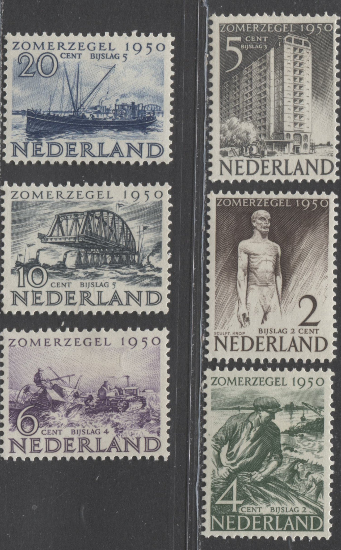 Lot 400 Netherlands SC#B208-B213 1950 Semipostals, A VFOG Range Of Singles, 2017 Scott Cat. $40.25 USD, Click on Listing to See ALL Pictures