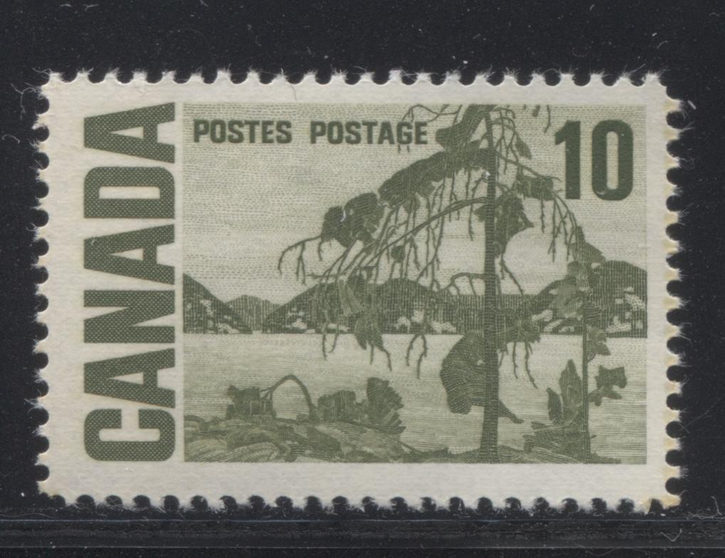 Lot 4 Canada #462vver 10c Olive Green Jack Pine, 1967-1973 Centennial Definitive Issue, An Unlisted FNH Single On LF-fl Paper With Eggshell PVA Gum, Tagging Traces On Perfs Only