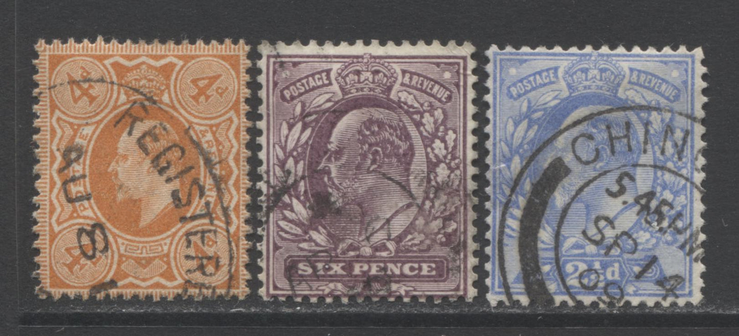 Lot 4 Great Britain SC#131/144 1902-1910 King Edward VII Keyplate Definitives, A F/VF Used Range Of Singles, 2017 Scott Cat. $50 USD, Click on Listing to See ALL Pictures