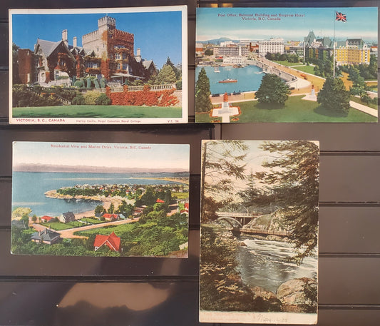 A Group of 4 Postcards From Victoria BC, Showing Various Views, From The 1900's, 1930's and 1950's, Overall Fine and VF, Net Est. $8