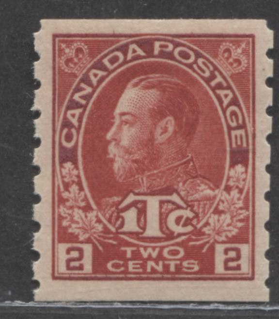 Lot 402 Canada #MR6 2c + 1c Deep Carmine  King George V, 1915-1918 Admiral War Tax Issue, A VFNH Example Die 1 Perf 8 Vertical Coil