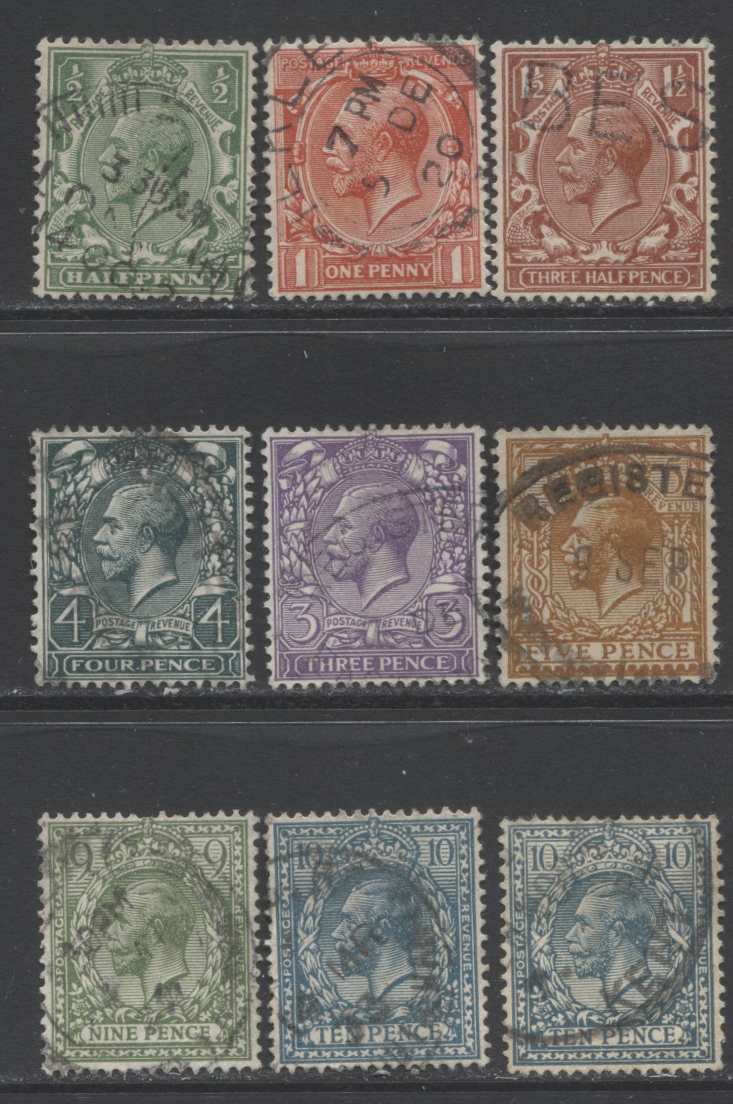 Lot 41 Great Britain SC#159/199 1912-1934 King George V Royal Cypher Profile Head Issue, A F/VF Used Range Of Singles, 2017 Scott Cat. $106.9 USD, Click on Listing to See ALL Pictures