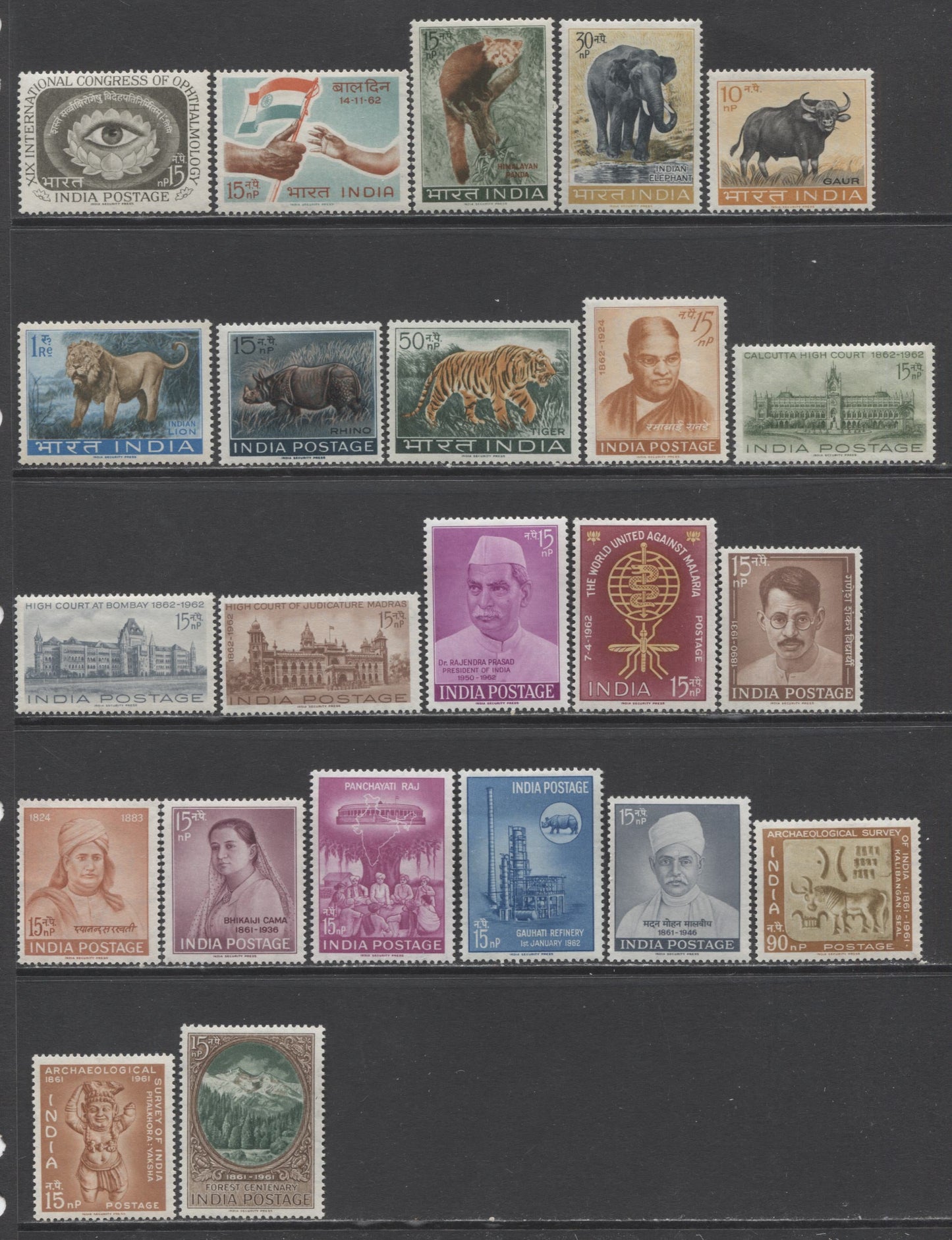 Lot 43 India SC#347-368 1961-1962 Commemoratives, A VFOG Range Of Singles, 2017 Scott Cat. $33.2 USD, Click on Listing to See ALL Pictures